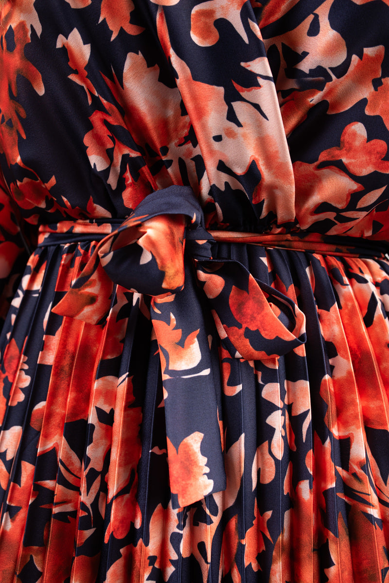 Floral Printed Long Sleeve Pleated Midi Dress - She Wears Glory Beverly Hills