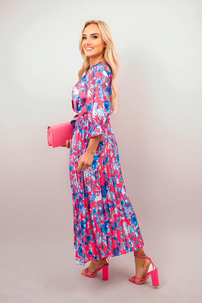 Floral Printed Long Sleeve Pleated Midi Dress - She Wears Glory Beverly Hills