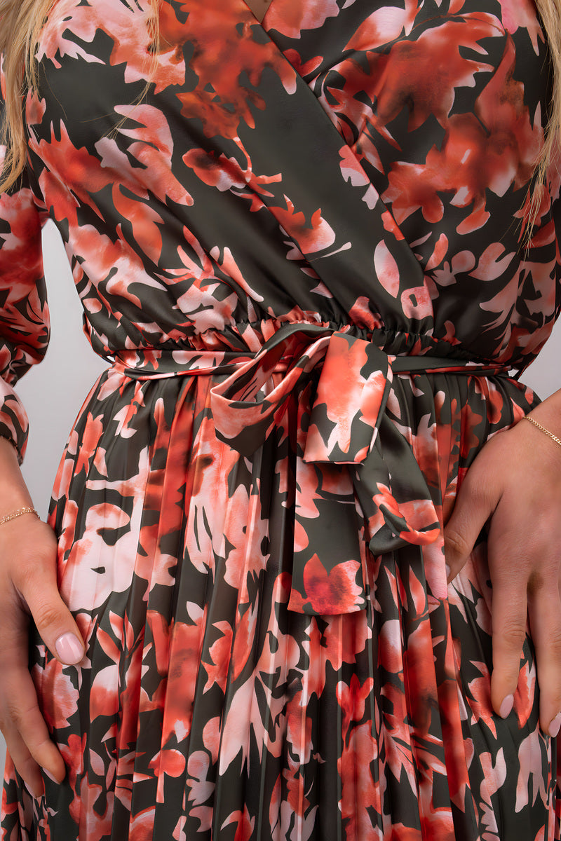 Floral Printed Long Sleeve Pleated Midi Dress - She Wears Glory Beverly Hills
