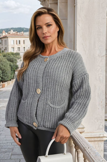 She Wears Glory™ Melissa Chunky Cable Button Knit Cardigan - She Wears Glory Beverly Hills