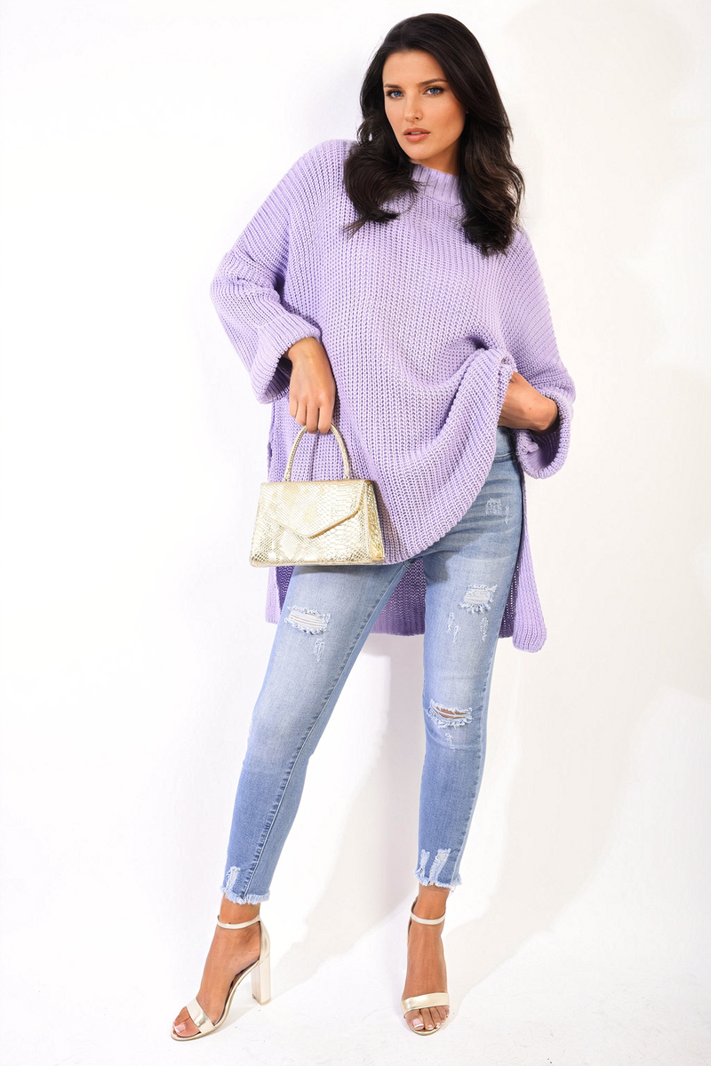 She Wears Glory™ High Neck Oversized Long Sleeve Knitted Jumper