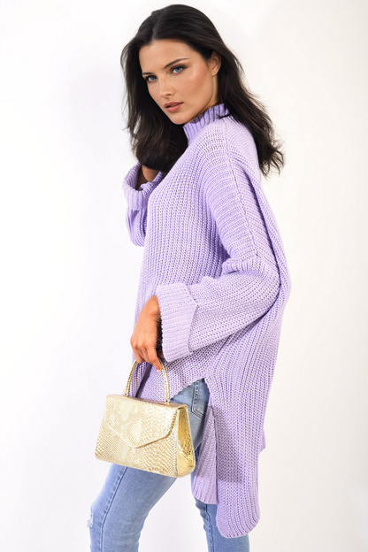 She Wears Glory™ High Neck Oversized Long Sleeve Knitted Jumper