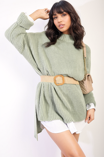 She Wears Glory™ High Neck Oversized Long Sleeve Knitted Jumper