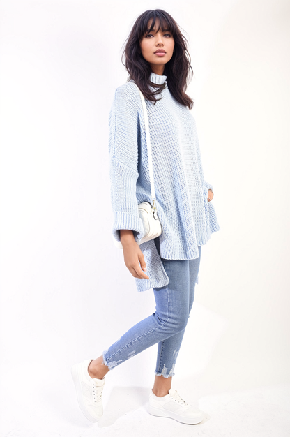 She Wears Glory™ High Neck Oversized Long Sleeve Knitted Jumper