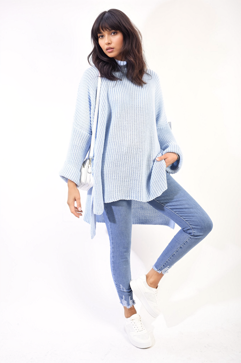 She Wears Glory™ High Neck Oversized Long Sleeve Knitted Jumper