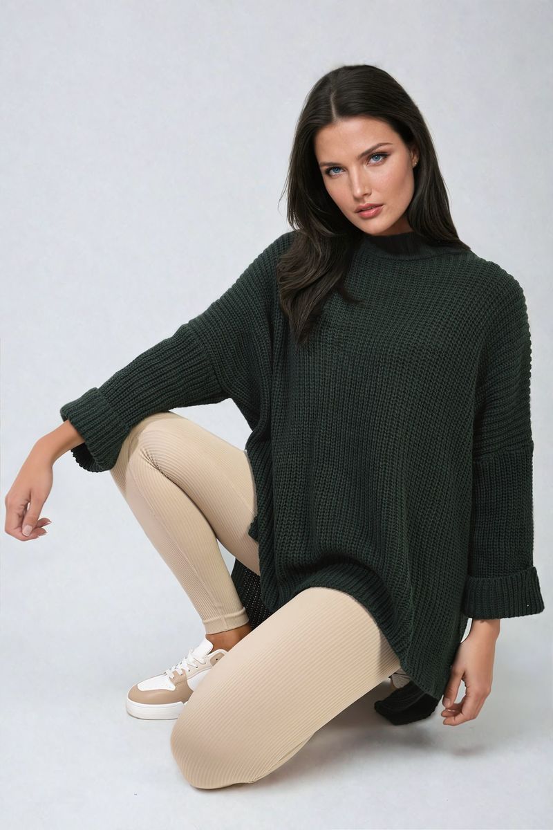 She Wears Glory™ High Neck Oversized Long Sleeve Knitted Jumper