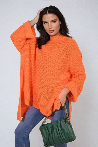 She Wears Glory™ High Neck Oversized Long Sleeve Knitted Jumper