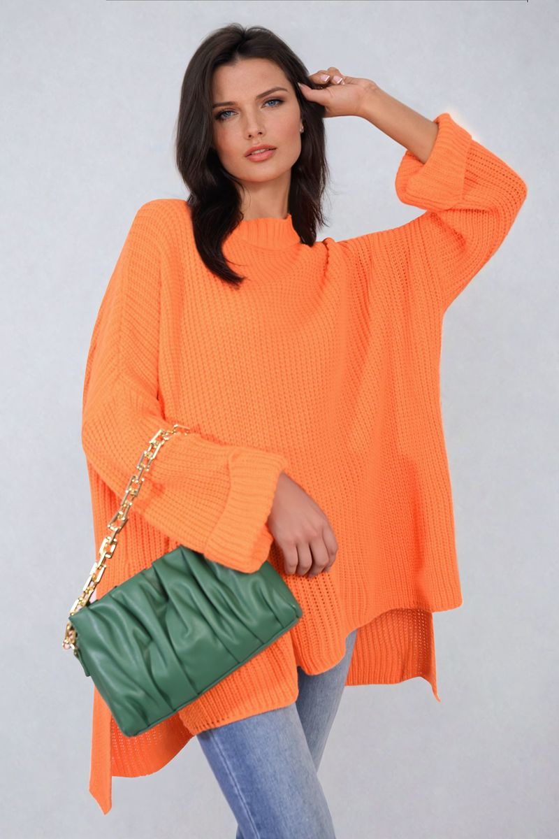 She Wears Glory™ High Neck Oversized Long Sleeve Knitted Jumper