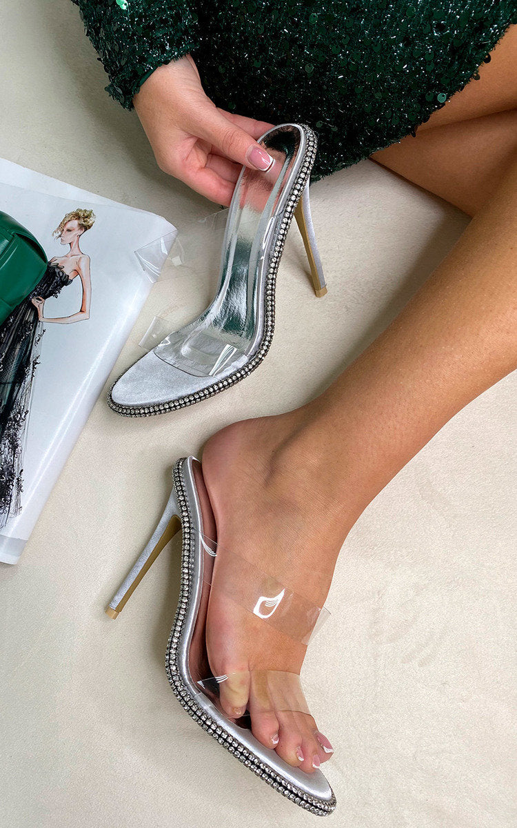 She Wears Glory™ Studded Stiletto Heels With Clear Strap