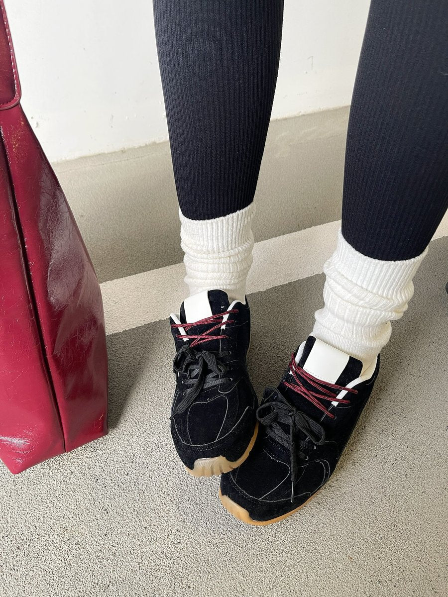Double Contrast Lace Up Flat Trainers - She Wears Glory Beverly Hills