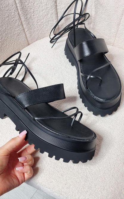 She Wears Glory™ Faux Leather Strappy Lace Up Sandals