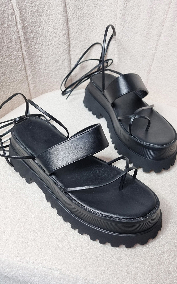 She Wears Glory™ Faux Leather Strappy Lace Up Sandals