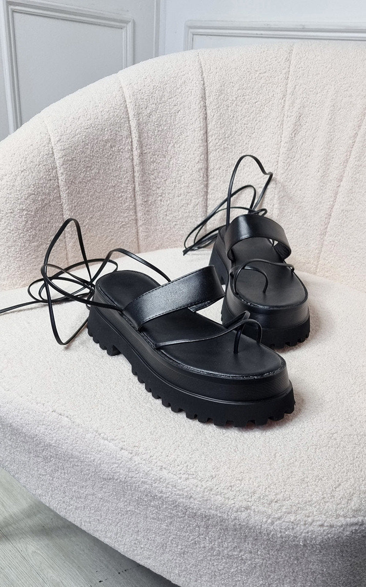 She Wears Glory™ Faux Leather Strappy Lace Up Sandals