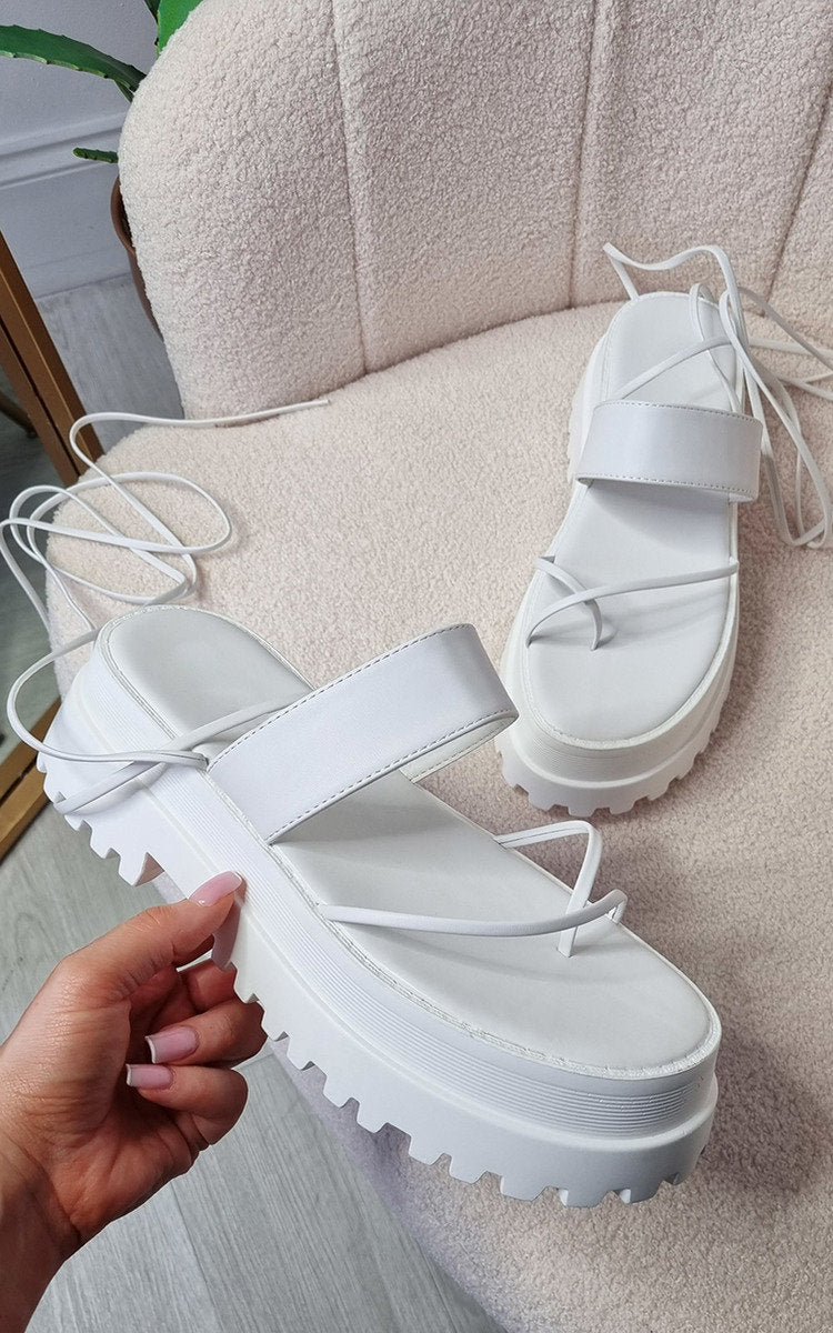 She Wears Glory™ Faux Leather Strappy Lace Up Sandals