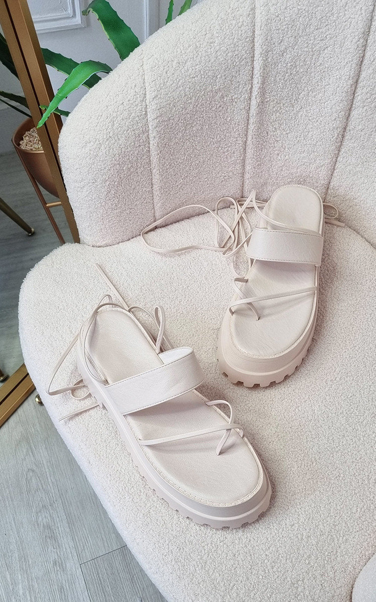 She Wears Glory™ Faux Leather Strappy Lace Up Sandals