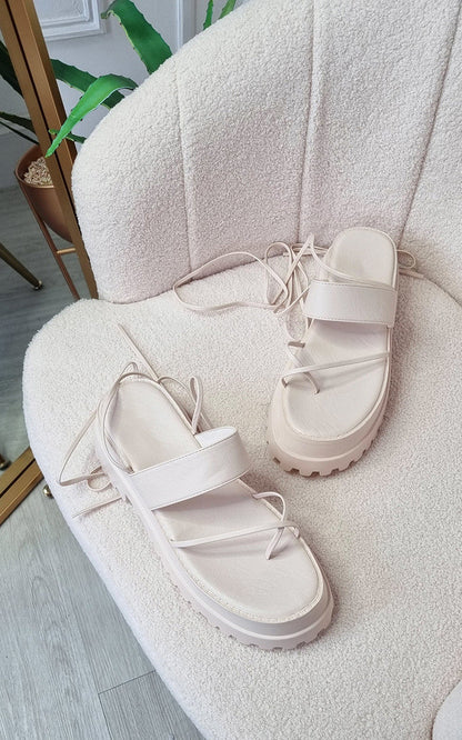 She Wears Glory™ Faux Leather Strappy Lace Up Sandals