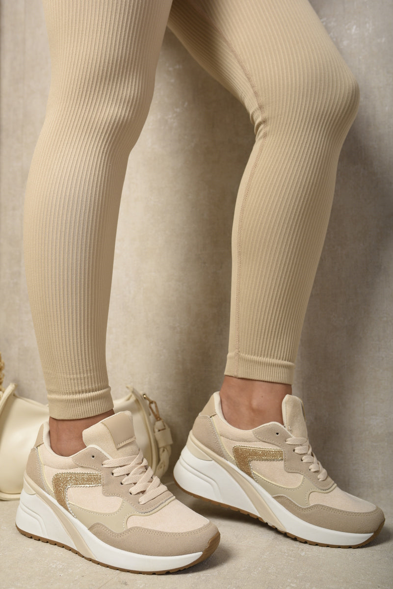 She Wears Glory™ Glitter Detail Lace Up Wedge Trainers