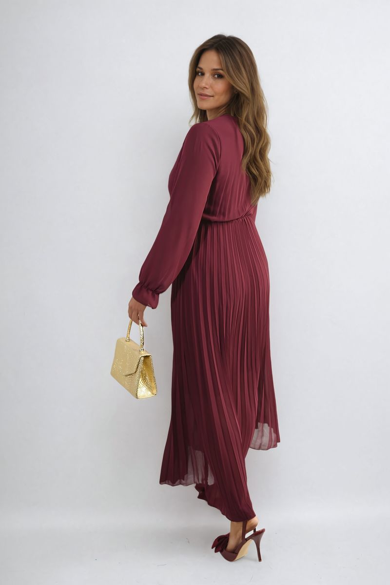 Long Sleeve V-Neck Pleated Maxi Dress - She Wears Glory Beverly Hills
