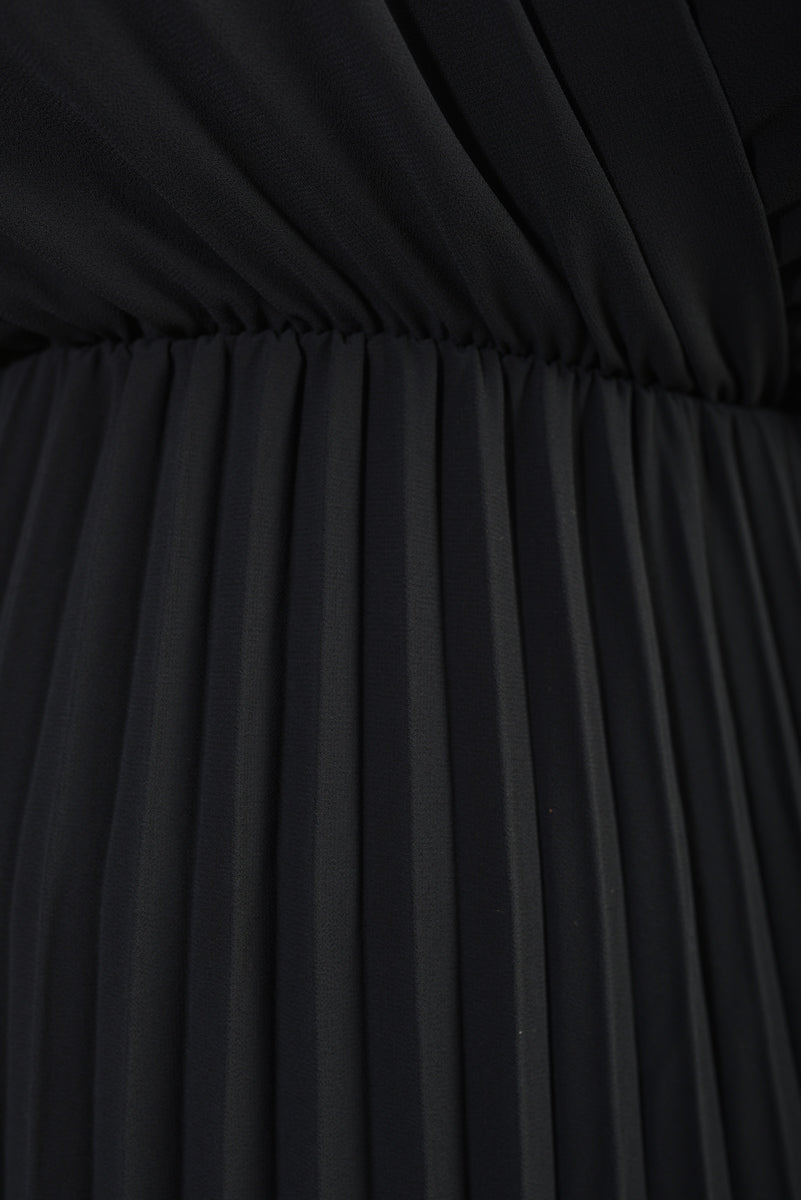 Long Sleeve V-Neck Pleated Maxi Dress - She Wears Glory Beverly Hills