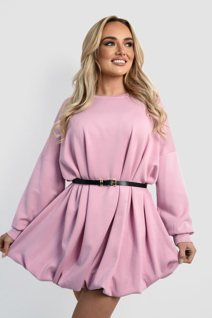 Belted Long Sleeve Mini Balloon Dress - She Wears Glory Beverly Hills