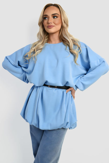 Belted Long Sleeve Mini Balloon Dress - She Wears Glory Beverly Hills