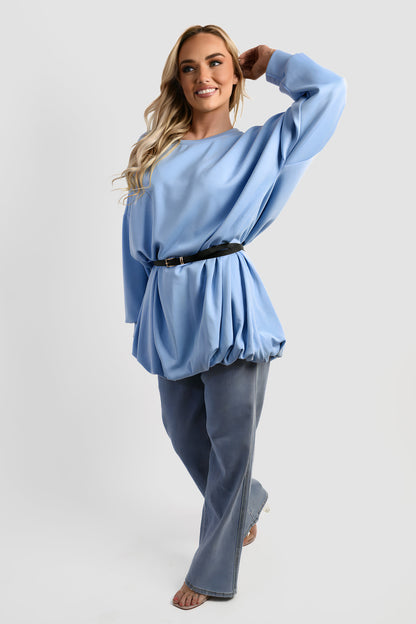 Belted Long Sleeve Mini Balloon Dress - She Wears Glory Beverly Hills