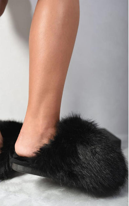 Fluffy Faux Fur Slippers - She Wears Glory Beverly Hills