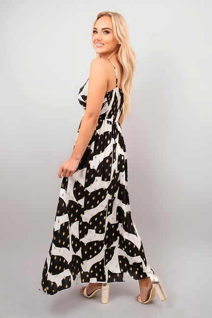 Printed V-Neck Sleeveless Romper Midi Dress - She Wears Glory Beverly Hills