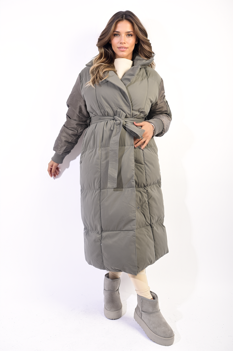She Wears Glory™ Long Belted Puffer Coat