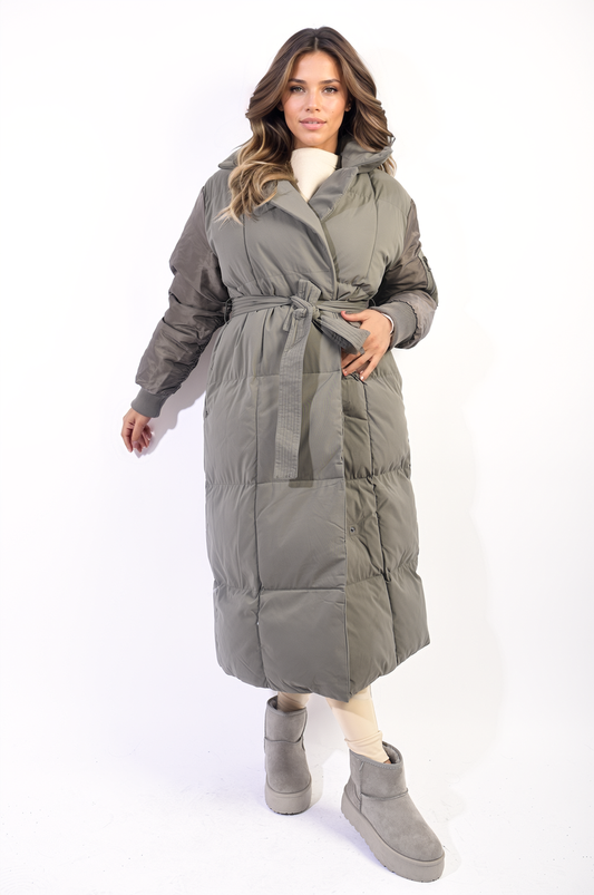 She Wears Glory™ Long Belted Puffer Coat