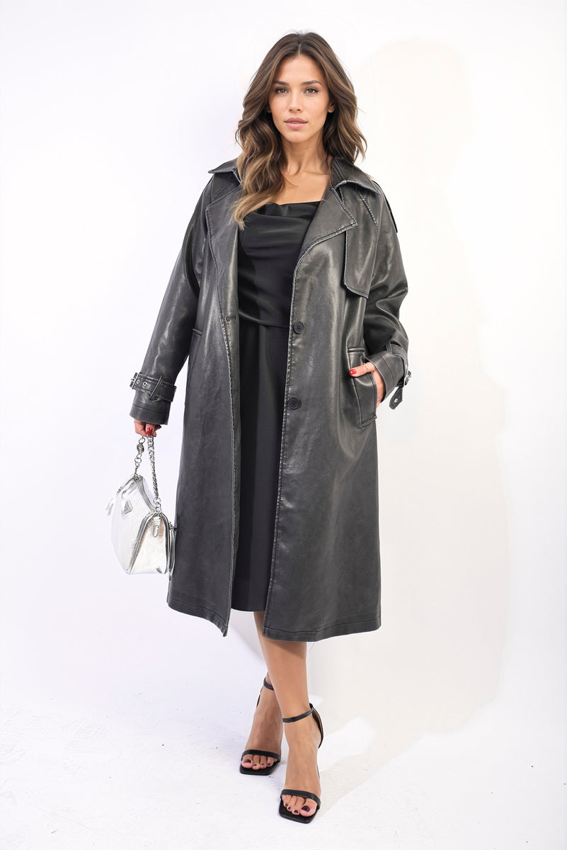 She Wears Glory™ Lapel Neck Belted Trench Coat Jacket - She Wears Glory Beverly Hills