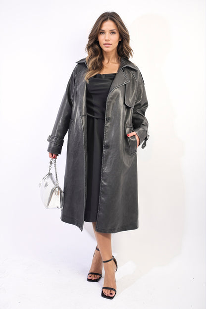 She Wears Glory™ Lapel Neck Belted Trench Coat Jacket - She Wears Glory Beverly Hills