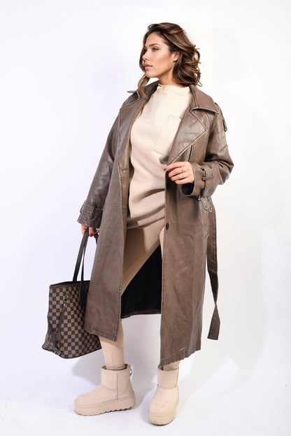 She Wears Glory™ Lapel Neck Belted Trench Coat Jacket - She Wears Glory Beverly Hills