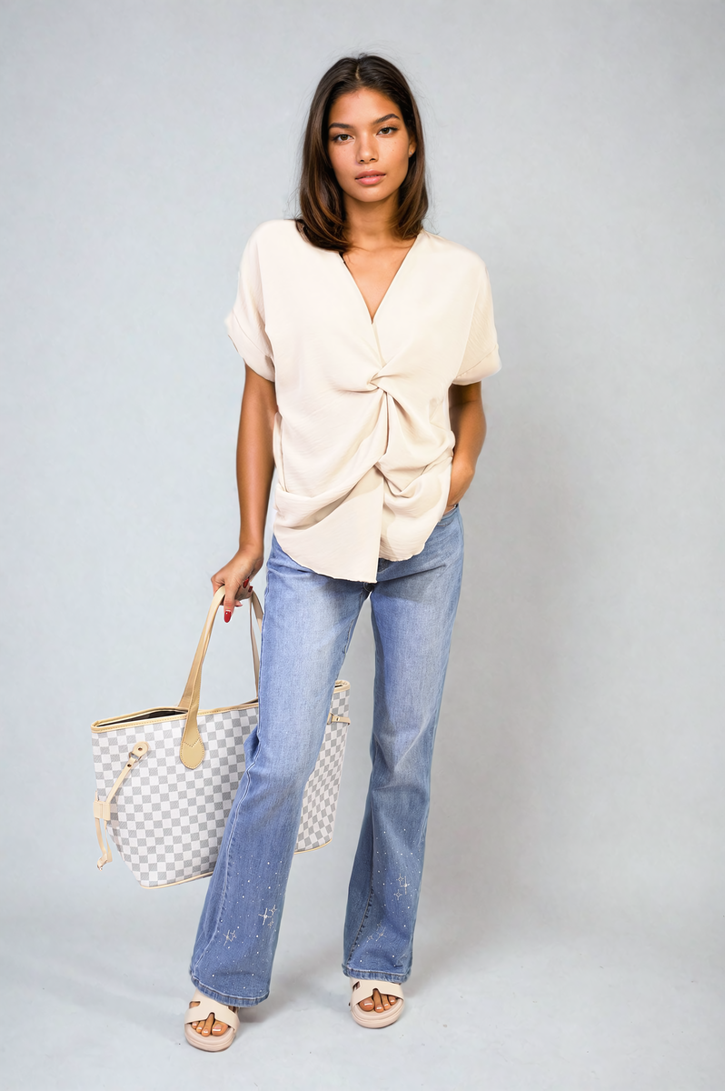 She Wears Glory™ V-Neck Twist Front Top