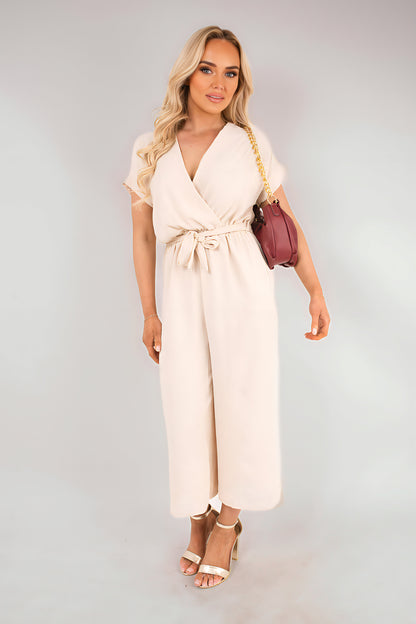 Wrap Short Sleeve Wide Leg Jumpsuit with Tie Waist - She Wears Glory Beverly Hills