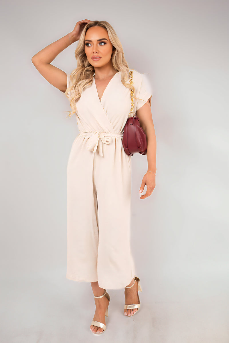 Wrap Short Sleeve Wide Leg Jumpsuit with Tie Waist - She Wears Glory Beverly Hills