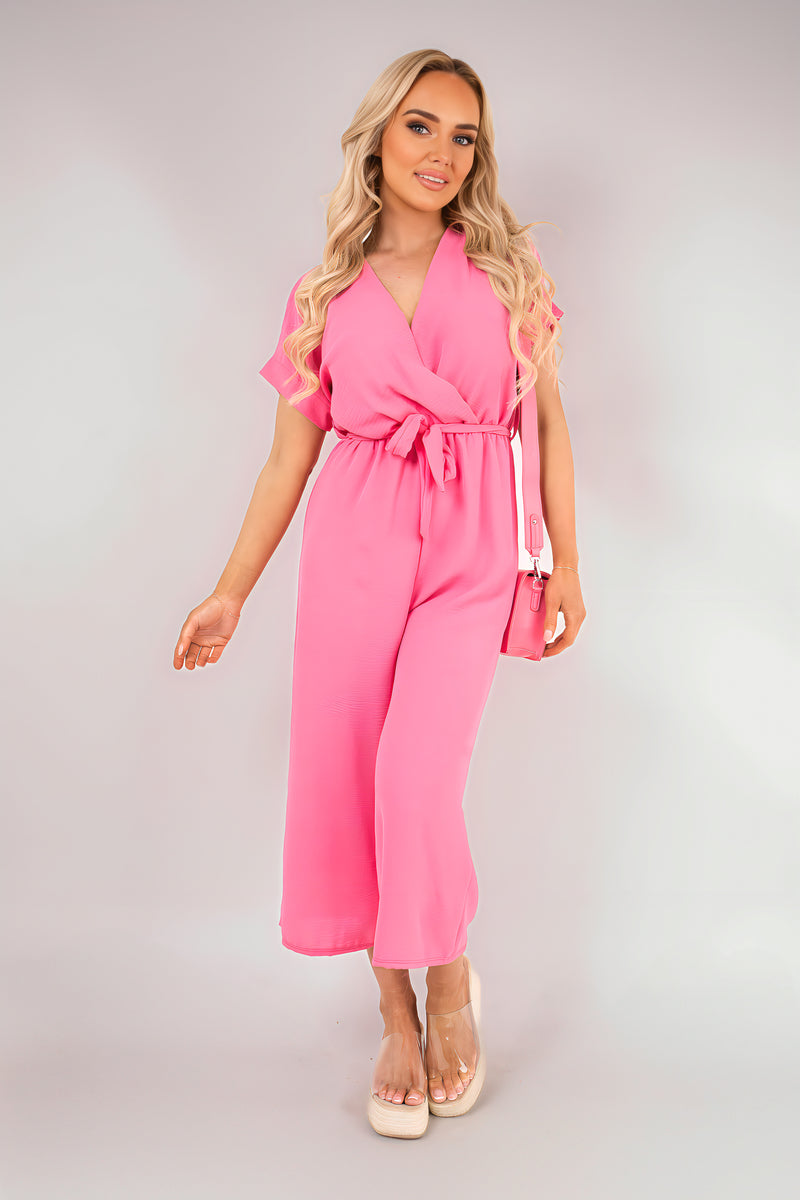 She Wears Glory™ Wrap Short Sleeve Wide Leg Jumpsuit with Tie Waist