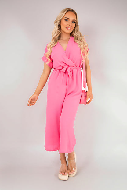 She Wears Glory™ Wrap Short Sleeve Wide Leg Jumpsuit with Tie Waist
