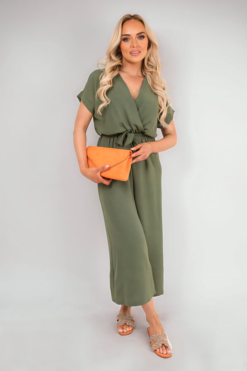 Wrap Short Sleeve Wide Leg Jumpsuit with Tie Waist - She Wears Glory Beverly Hills