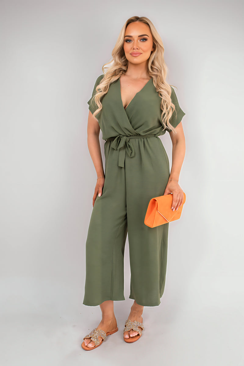 Wrap Short Sleeve Wide Leg Jumpsuit with Tie Waist - She Wears Glory Beverly Hills