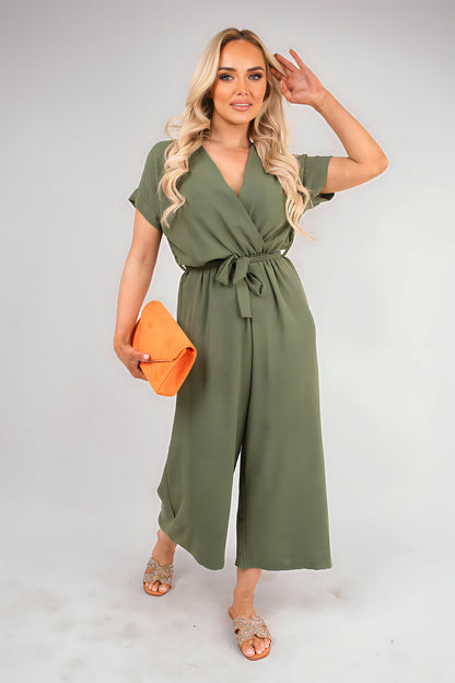 Wrap Short Sleeve Wide Leg Jumpsuit with Tie Waist - She Wears Glory Beverly Hills