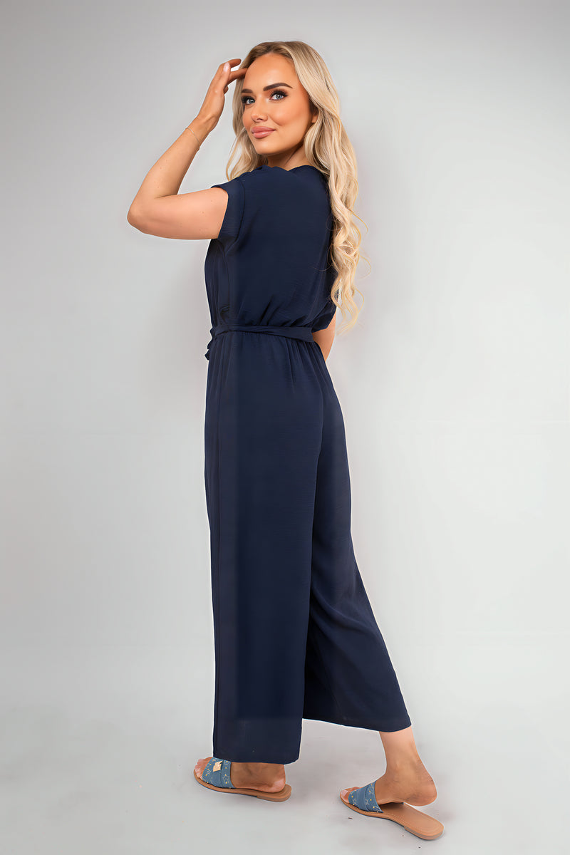Wrap Short Sleeve Wide Leg Jumpsuit with Tie Waist - She Wears Glory Beverly Hills