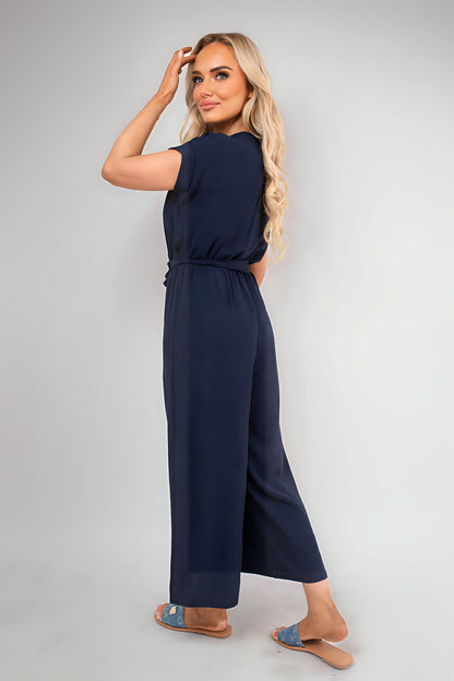 Wrap Short Sleeve Wide Leg Jumpsuit with Tie Waist - She Wears Glory Beverly Hills