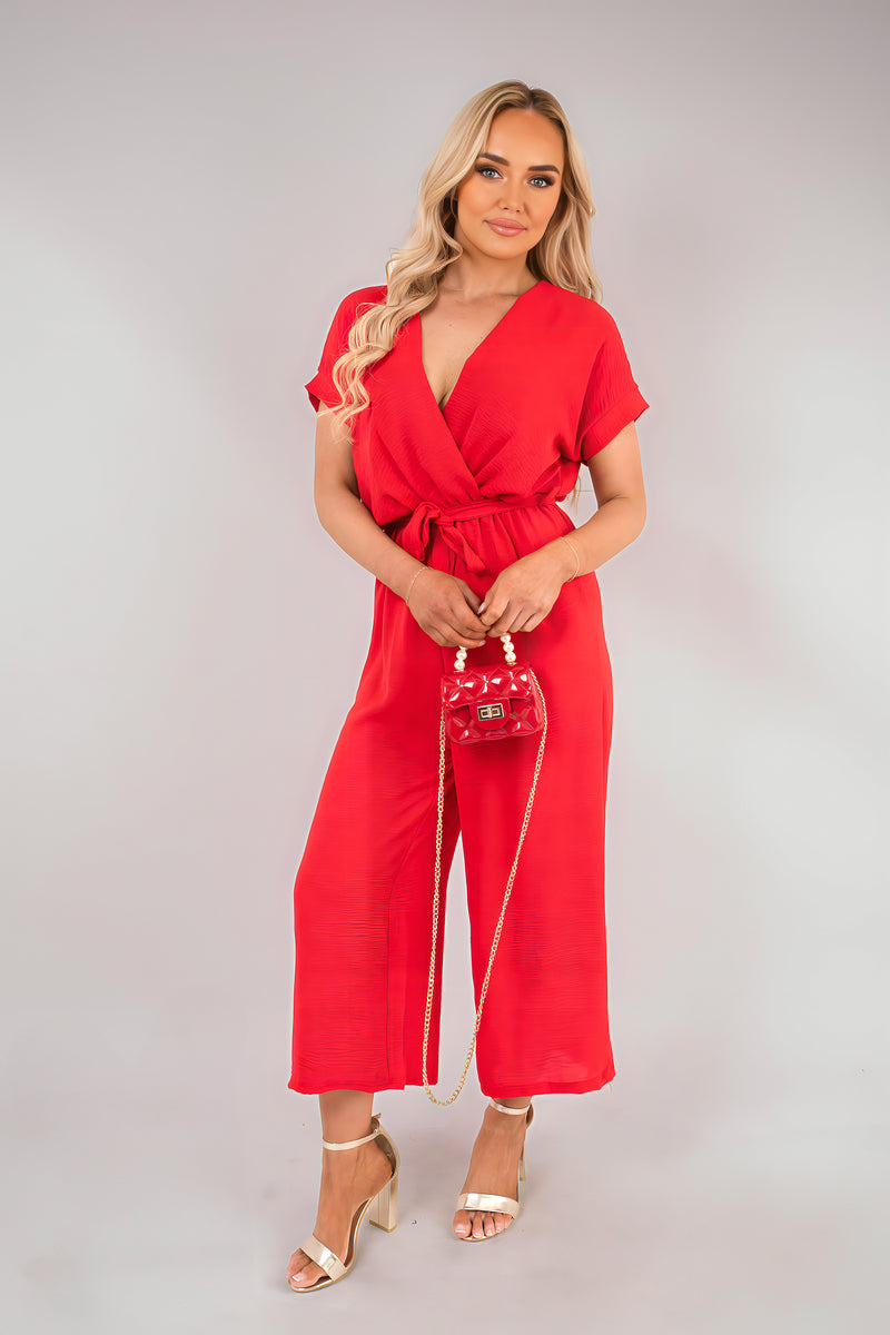 Wrap Short Sleeve Wide Leg Jumpsuit with Tie Waist - She Wears Glory Beverly Hills