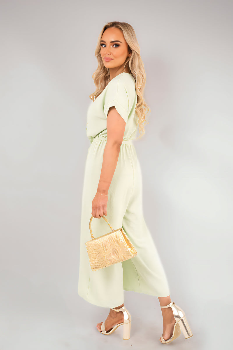 Wrap Short Sleeve Wide Leg Jumpsuit with Tie Waist - She Wears Glory Beverly Hills
