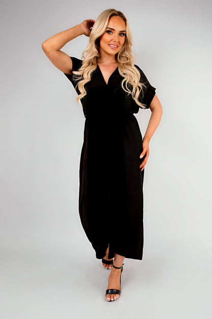 Wrap Short Sleeve Wide Leg Jumpsuit with Tie Waist - She Wears Glory Beverly Hills