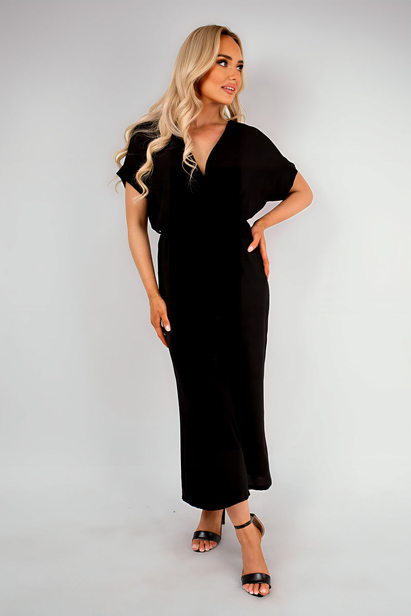 Wrap Short Sleeve Wide Leg Jumpsuit with Tie Waist - She Wears Glory Beverly Hills