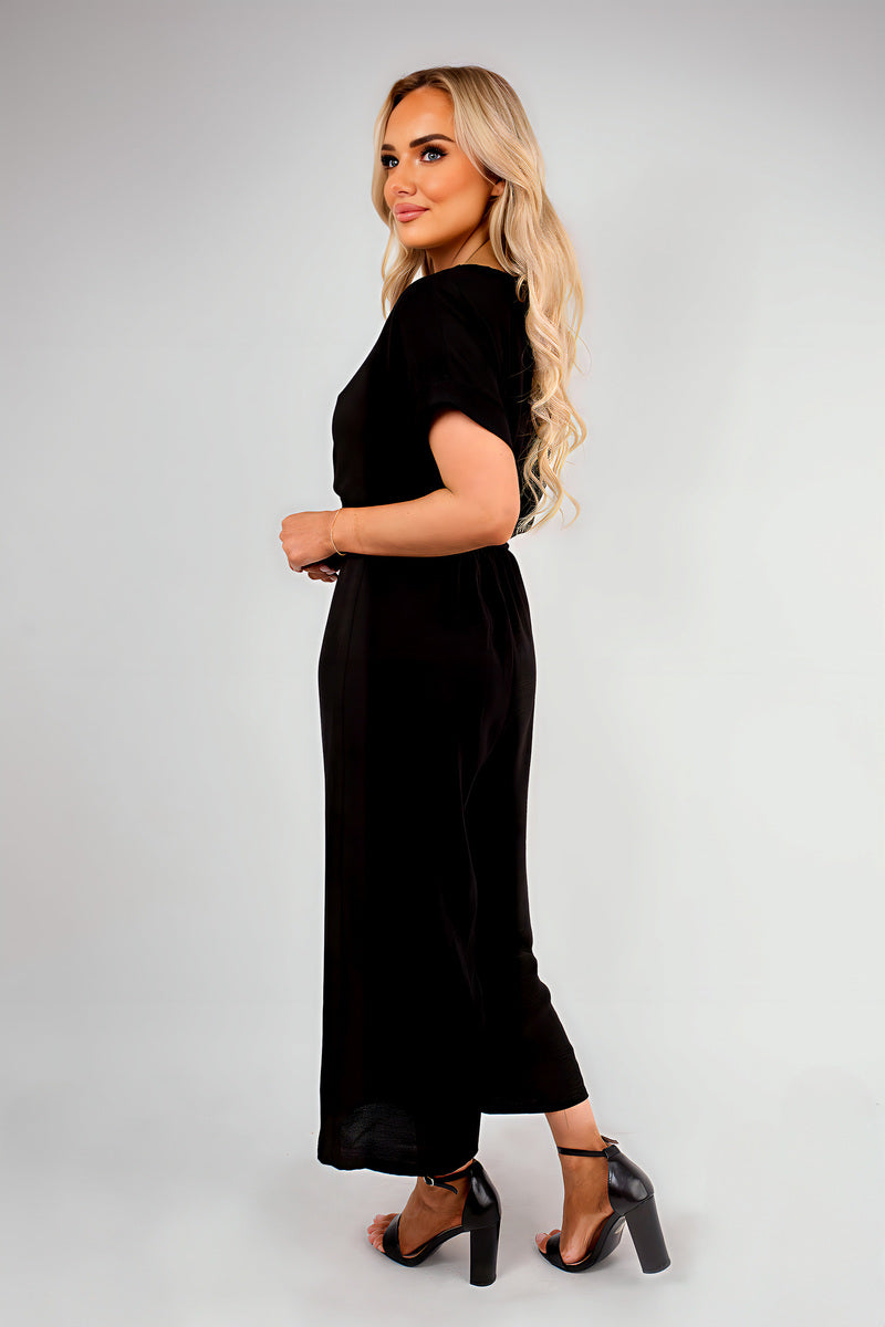Wrap Short Sleeve Wide Leg Jumpsuit with Tie Waist - She Wears Glory Beverly Hills