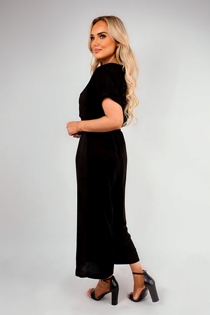 Wrap Short Sleeve Wide Leg Jumpsuit with Tie Waist - She Wears Glory Beverly Hills