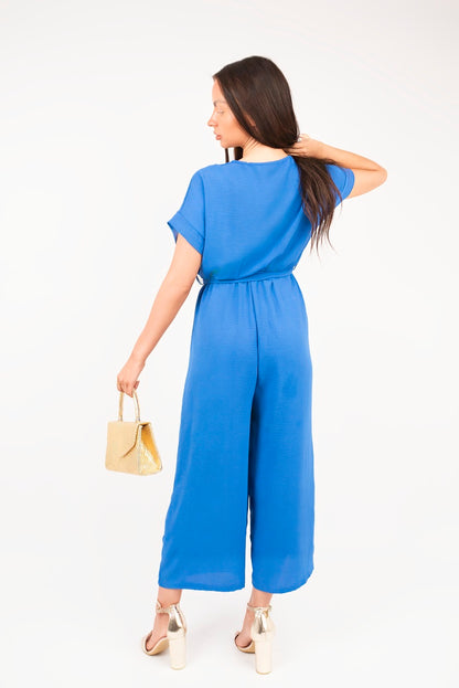 She Wears Glory™ Wrap Short Sleeve Wide Leg Jumpsuit with Tie Waist